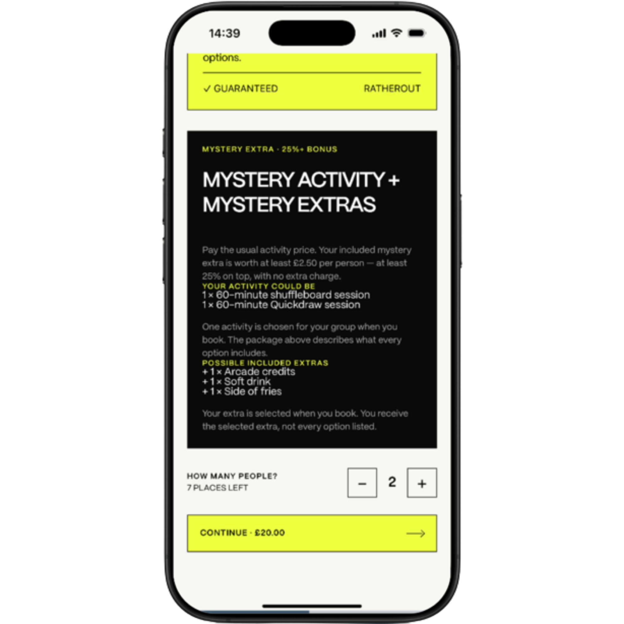 RatherOut app home screen